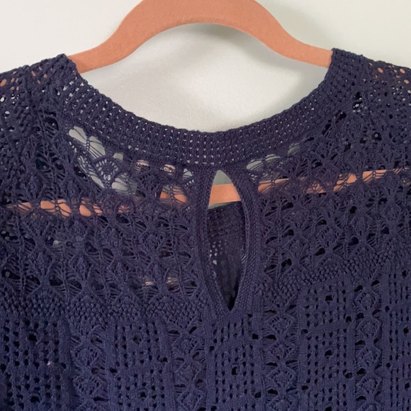 Lucky Brand navy blue open knit crew sweater NWT - Picture 5 of 12